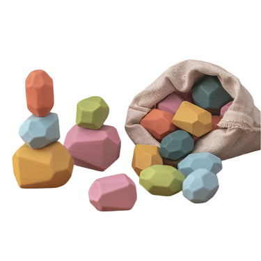 EcoToys WoodBalance Stenen | Ontwikkel creativiteit en balans - 18 houten bouwstenen